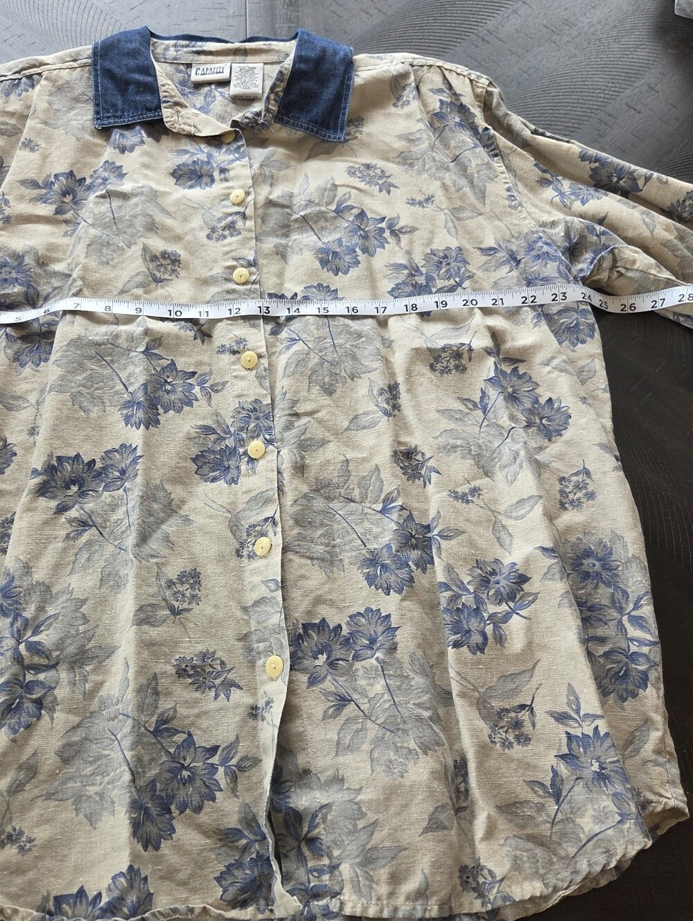 Vintage Capacity Woman Linen Blend Blue Floral Button Down Shirt Denim 2X - Picture 9 of 11